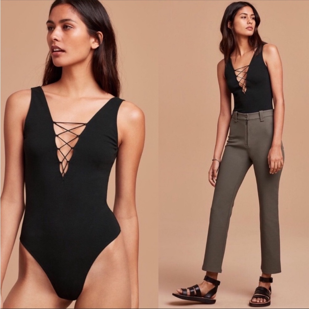 Aritzia Wilfred Free Black Contemporary Lais Tank Thong Bodysuit Size XS EUC